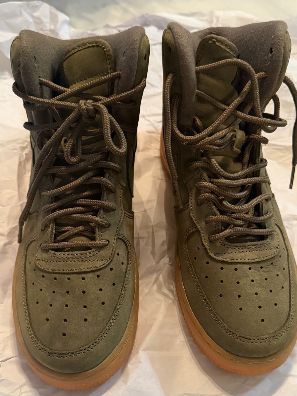 Women’s Olive Green Nike High-Top Sneakers with Gum Sole
